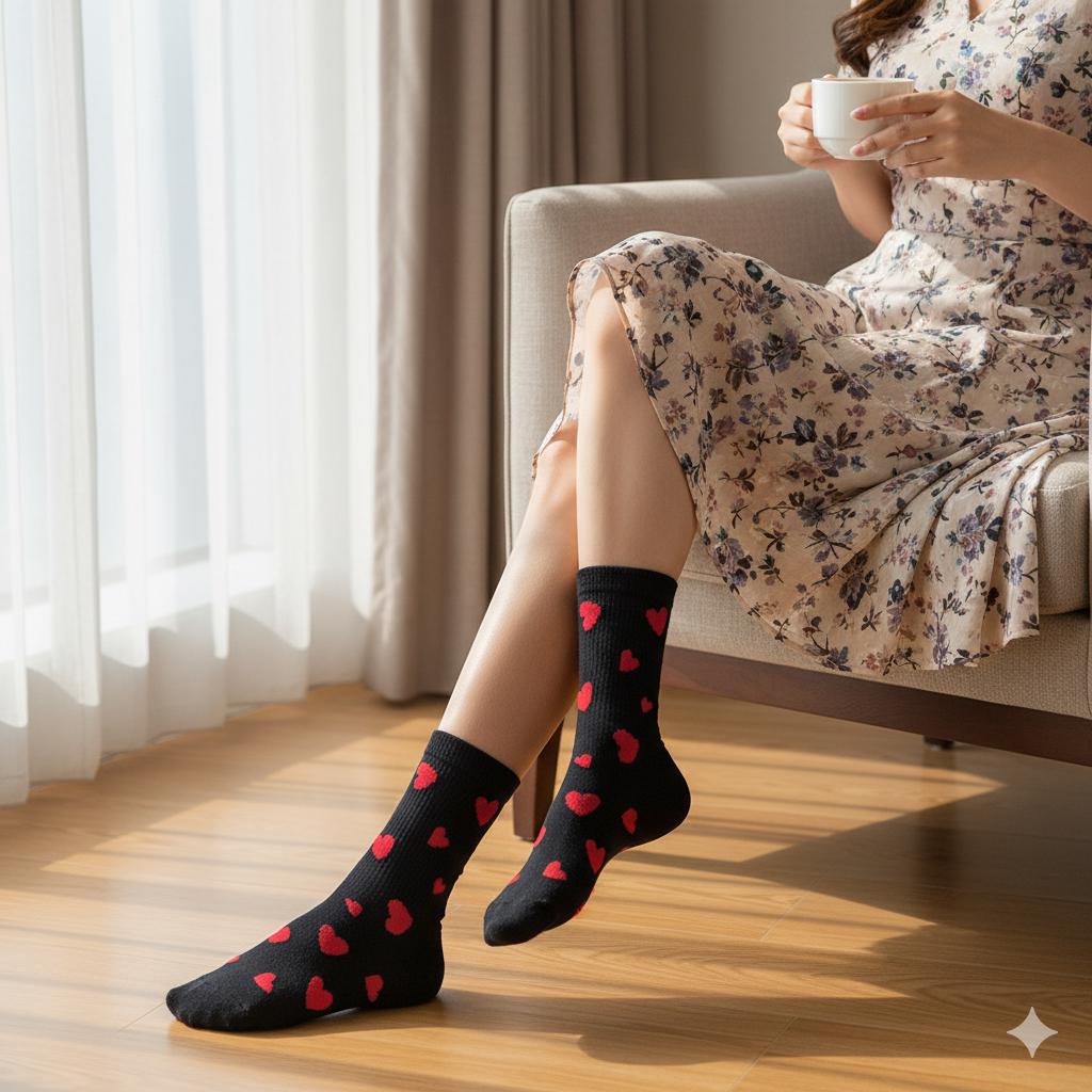 Heart Cushion Crew Socks | Thick Winter Hiking Hosiery | Korean Socks | Cute Athletic Gift for Runner