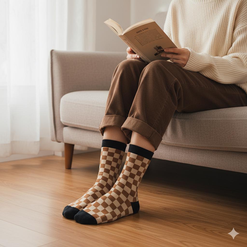 Checkered Crew Socks | Cotton Soft Breathable | Korean Socks | Minimalist Gift for Her
