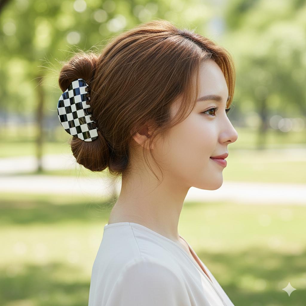 Black and White Checker Board Hair Clip / Simple French Hair Pin / Hair Accessory for Woman