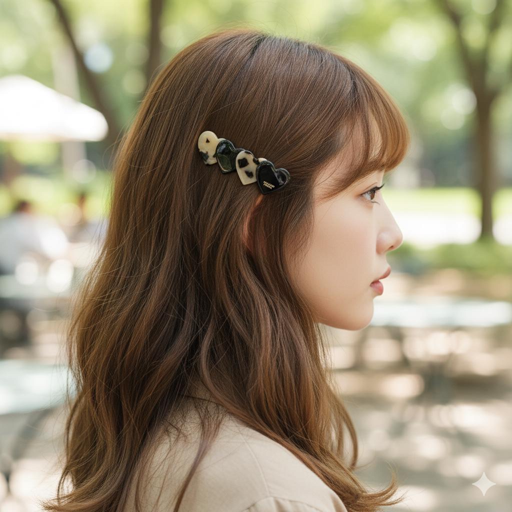 Leopard Art Double Heart Hair Claw Clip / Cute French Hair Pin / Alligator Hair Clip for Woman