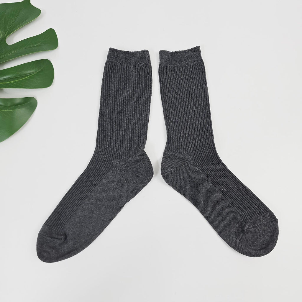 Cotton Crew Socks | Ribbed Solid Trouser Sock | Korean Socks | Minimalist Daily Gift