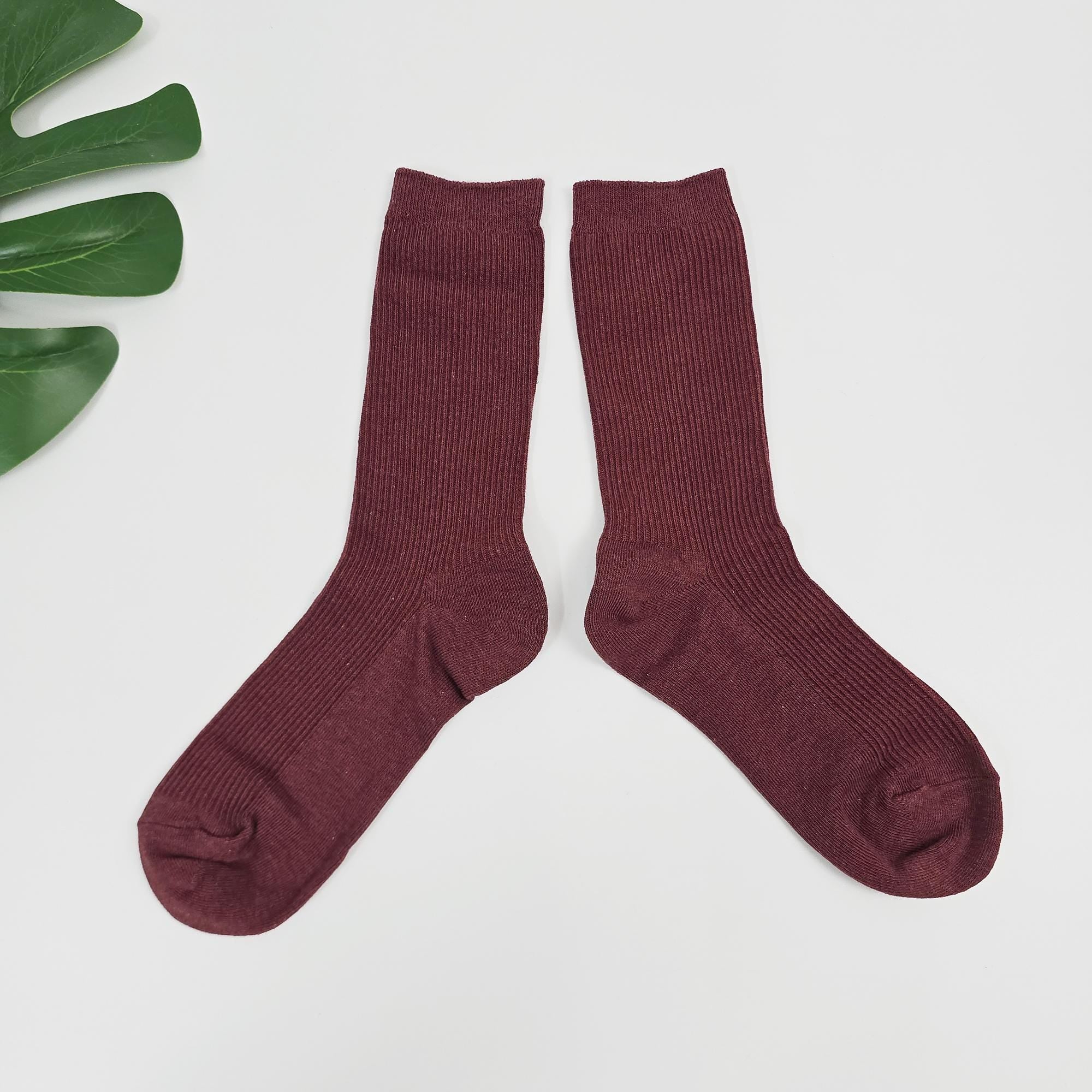 Cotton Crew Socks | Ribbed Solid Trouser Sock | Korean Socks | Minimalist Daily Gift