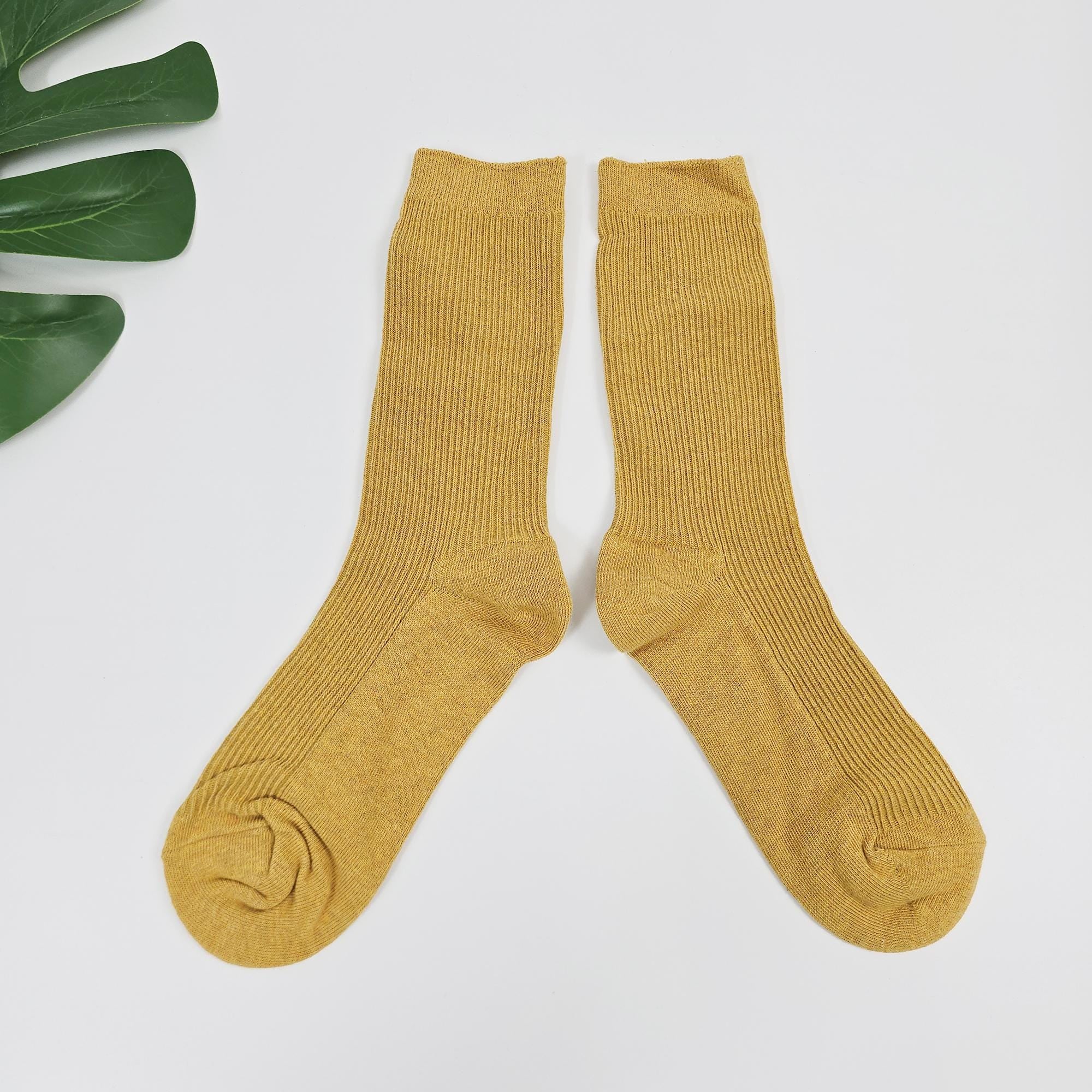 Cotton Crew Socks | Ribbed Solid Trouser Sock | Korean Socks | Minimalist Daily Gift