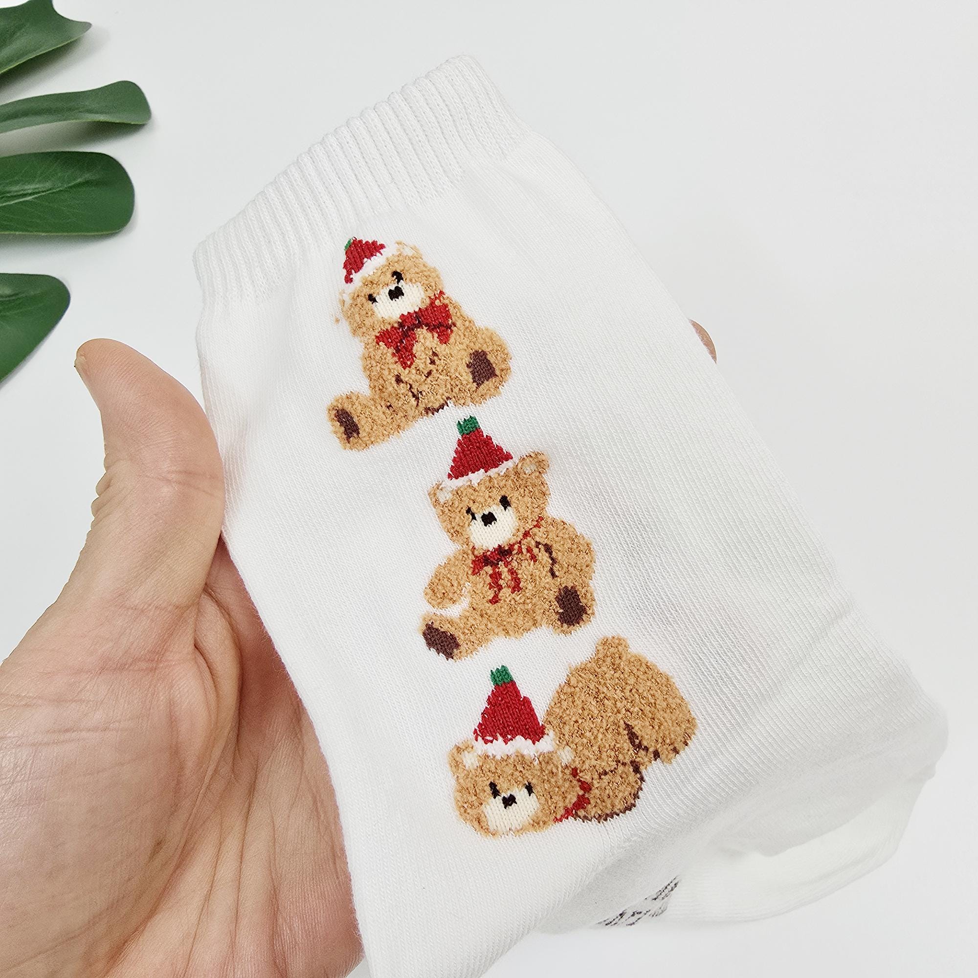 Christmas Socks | Santa Bear Cotton Crew | Korean Socks | Cute Winter Gift