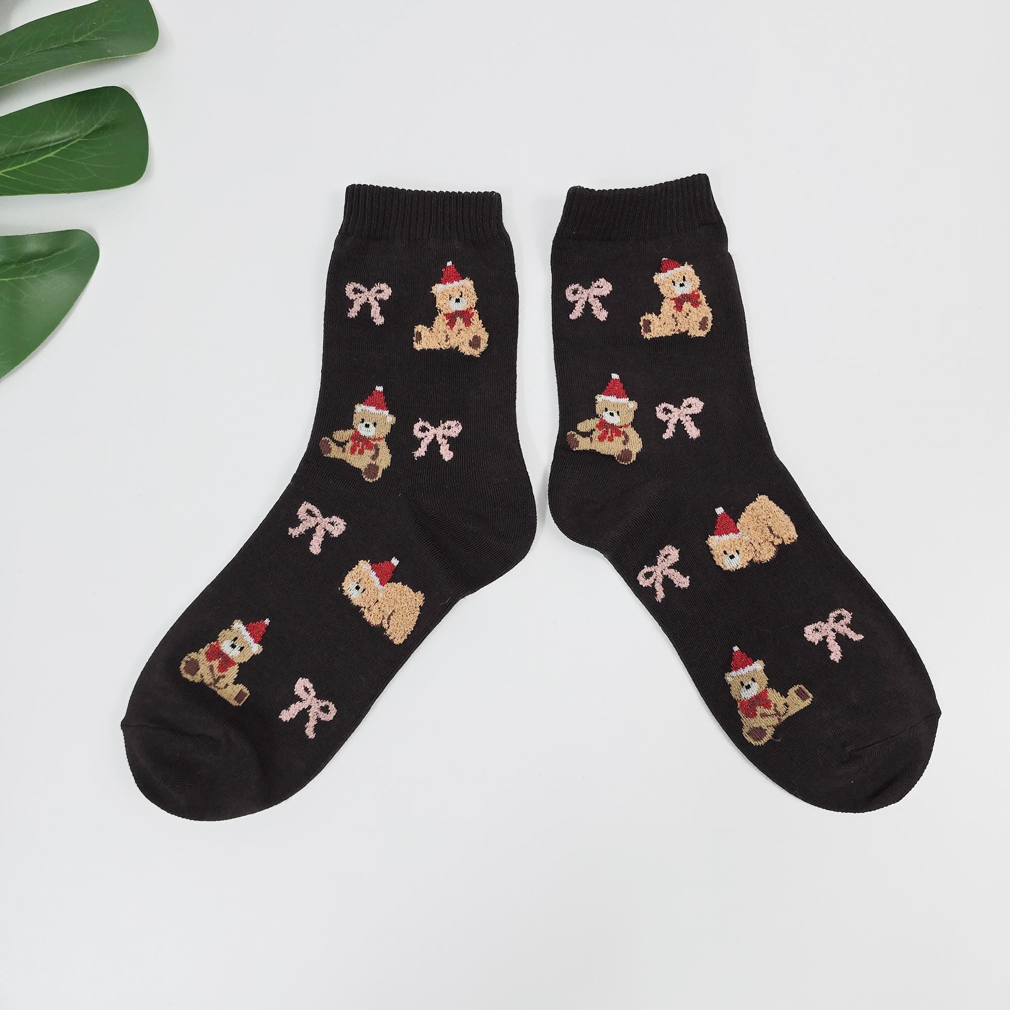 Christmas Socks | Santa Bear Cotton Crew | Korean Socks | Cute Winter Gift