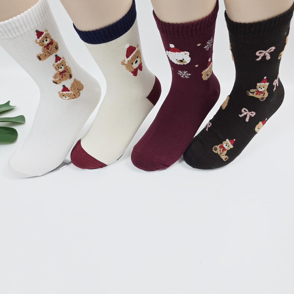 Christmas Socks | Santa Bear Cotton Crew | Korean Socks | Cute Winter Gift