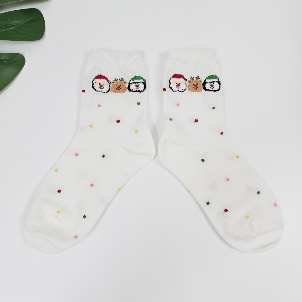 Christmas Socks | Embroidered Santa Bear Crew | Korean Socks | Cute Holiday Gift