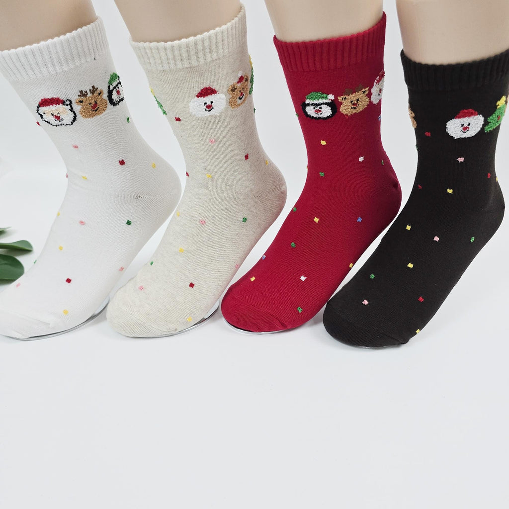 Christmas Socks | Embroidered Santa Bear Crew | Korean Socks | Cute Holiday Gift