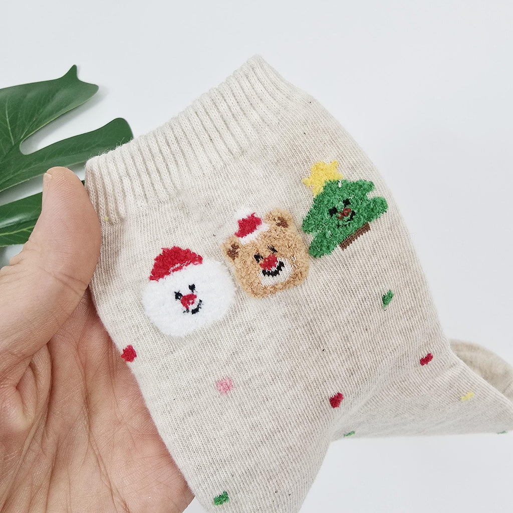 Christmas Socks | Embroidered Santa Bear Crew | Korean Socks | Cute Holiday Gift
