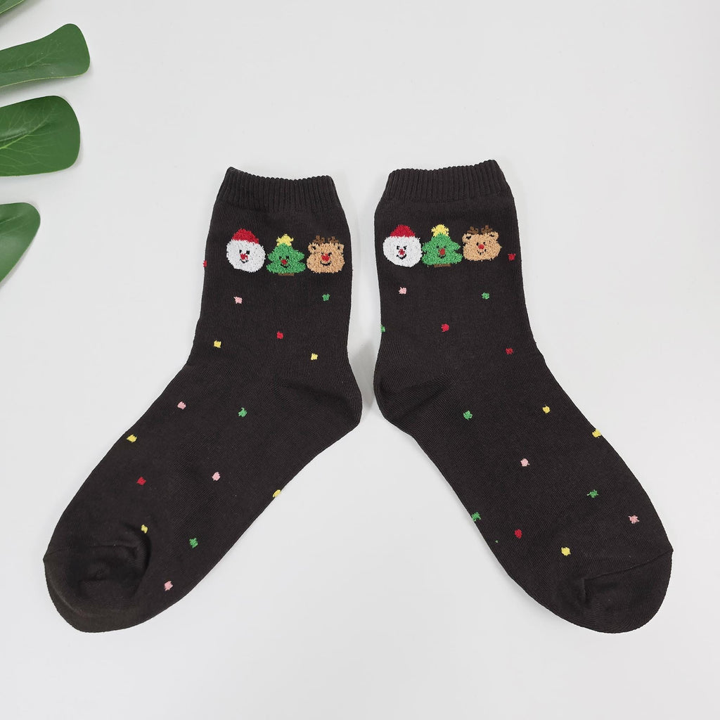 Christmas Socks | Embroidered Santa Bear Crew | Korean Socks | Cute Holiday Gift