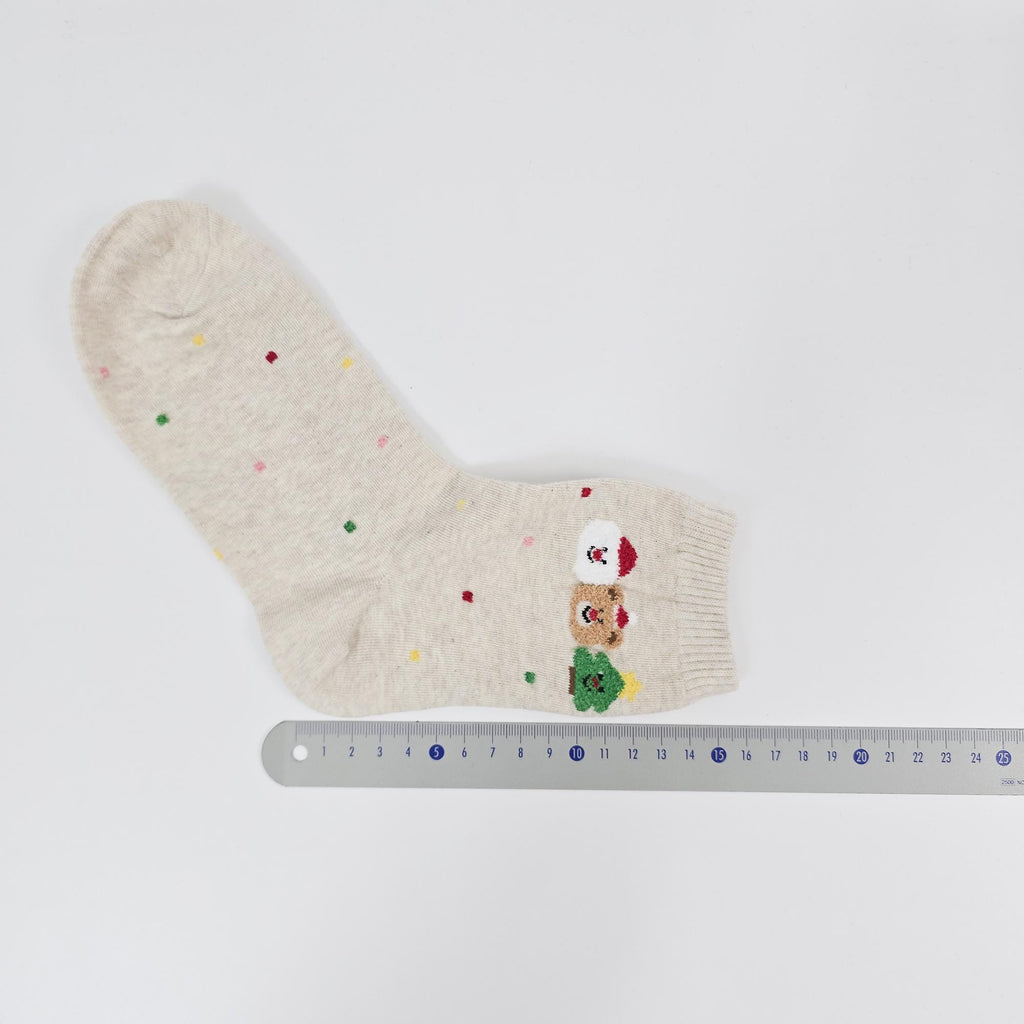 Christmas Socks | Embroidered Santa Bear Crew | Korean Socks | Cute Holiday Gift