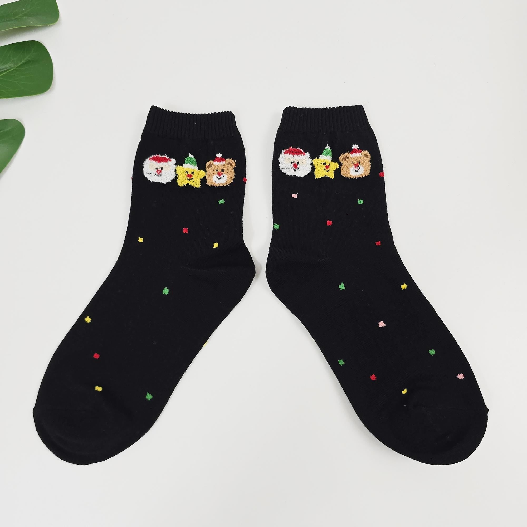 Christmas Socks | Embroidered Santa Bear Crew | Korean Socks | Cute Holiday Gift