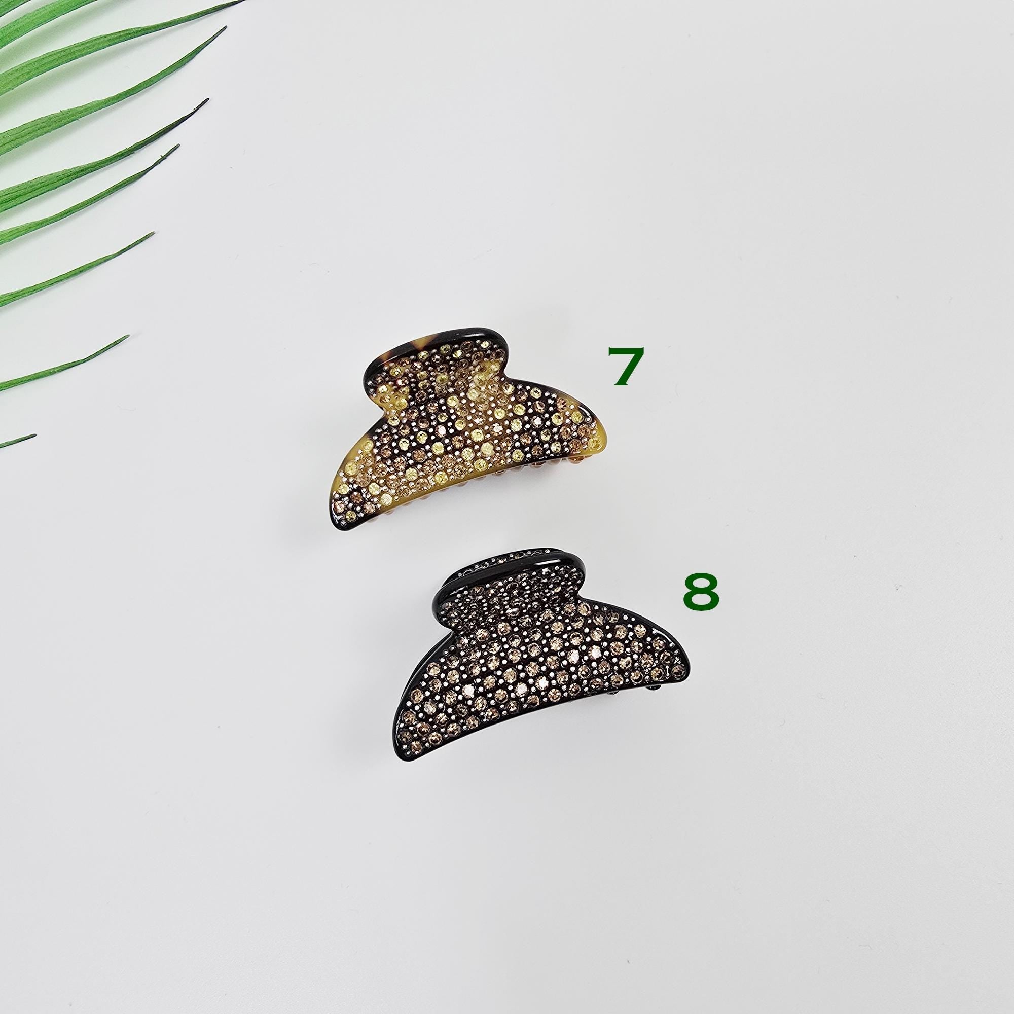 Luxurious Half Moon Hair Claw Clip with Cubic (1.8 Inch) / Tortoise Shell Small French Hair Pin / Bridal Hair Accessory for Woman