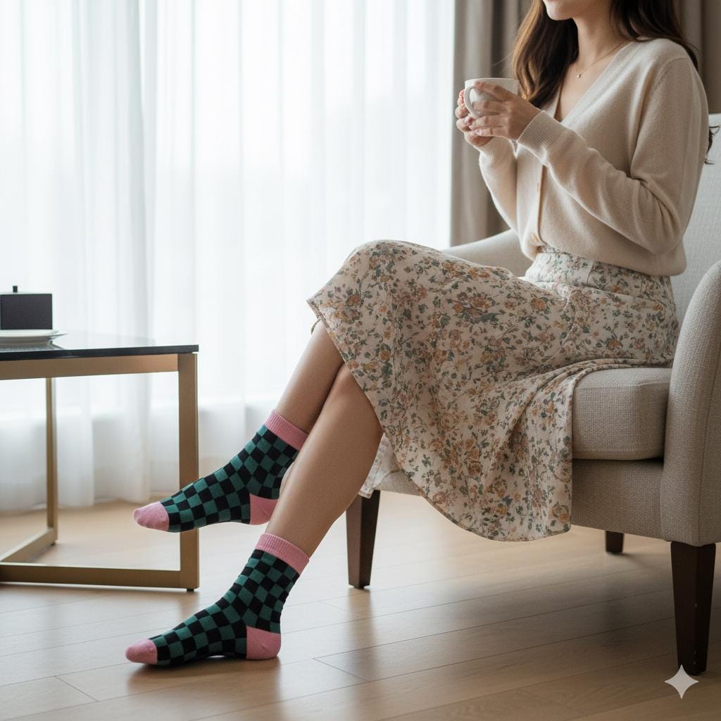 Checkered Crew Socks | Cotton Soft Breathable | Korean Socks | Minimalist Gift for Her