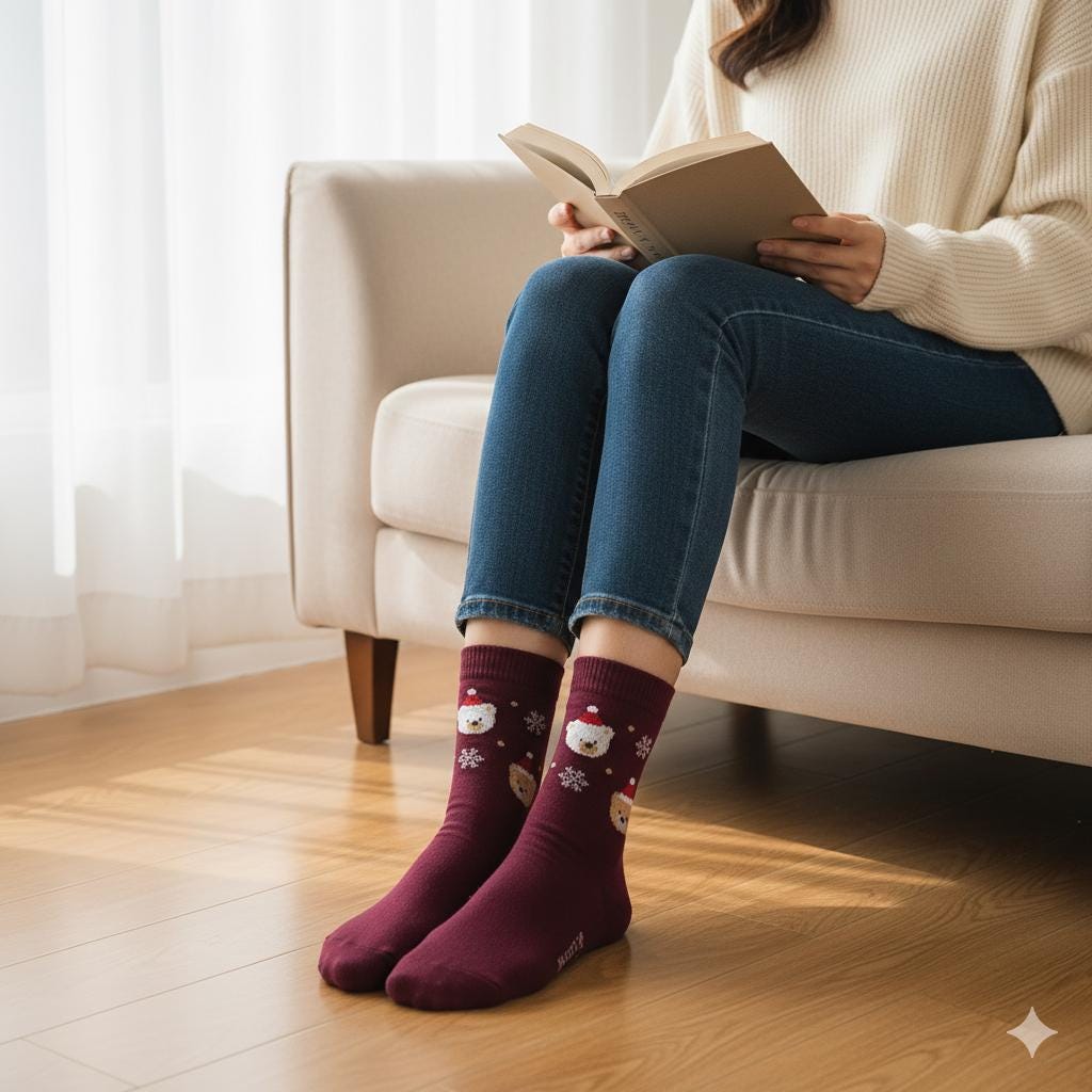 Christmas Socks | Santa Bear Cotton Crew | Korean Socks | Cute Winter Gift