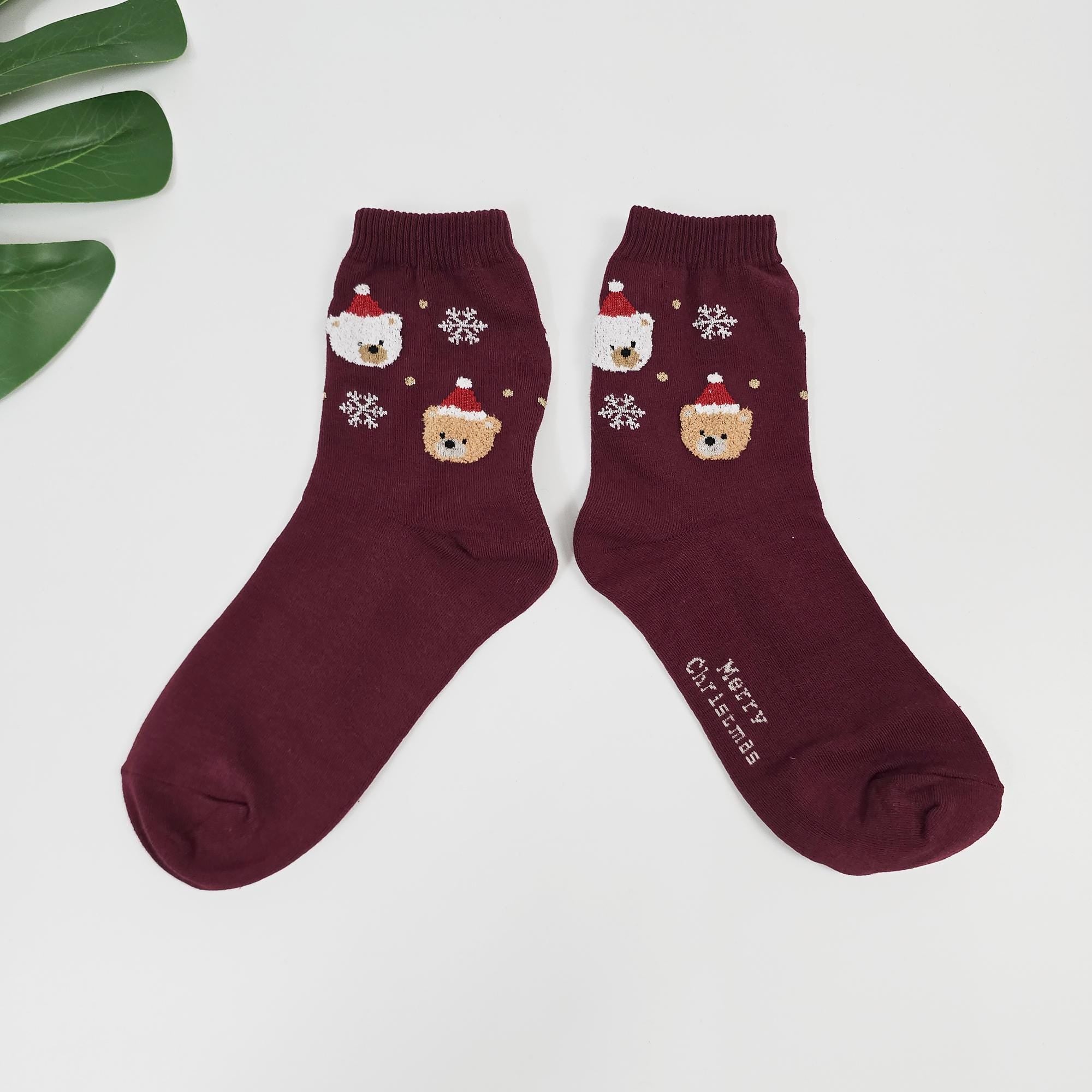 Christmas Socks | Santa Bear Cotton Crew | Korean Socks | Cute Winter Gift