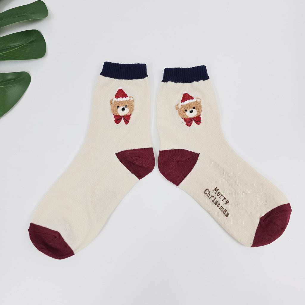 Christmas Socks | Santa Bear Cotton Crew | Korean Socks | Cute Winter Gift
