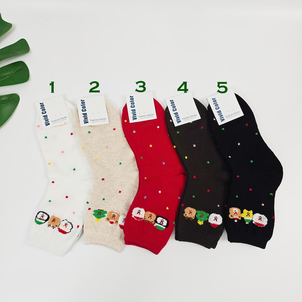 Christmas Socks | Embroidered Santa Bear Crew | Korean Socks | Cute Holiday Gift