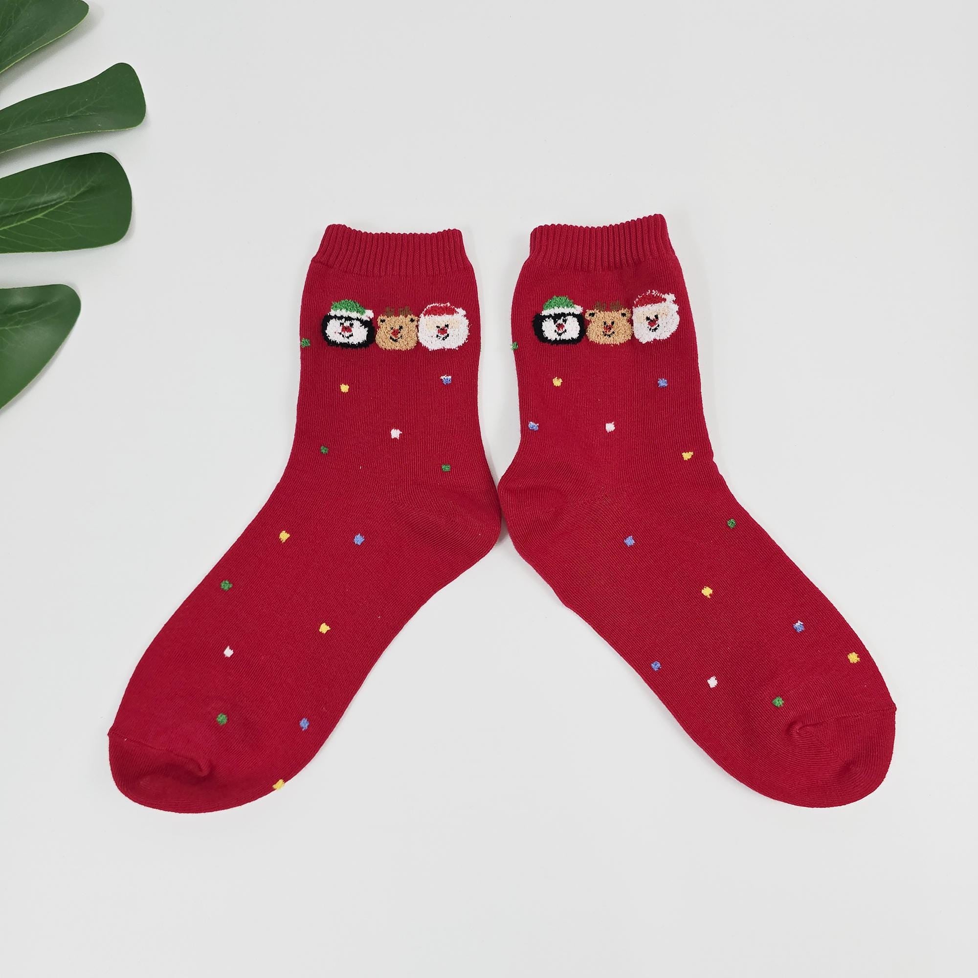 Christmas Socks | Embroidered Santa Bear Crew | Korean Socks | Cute Holiday Gift