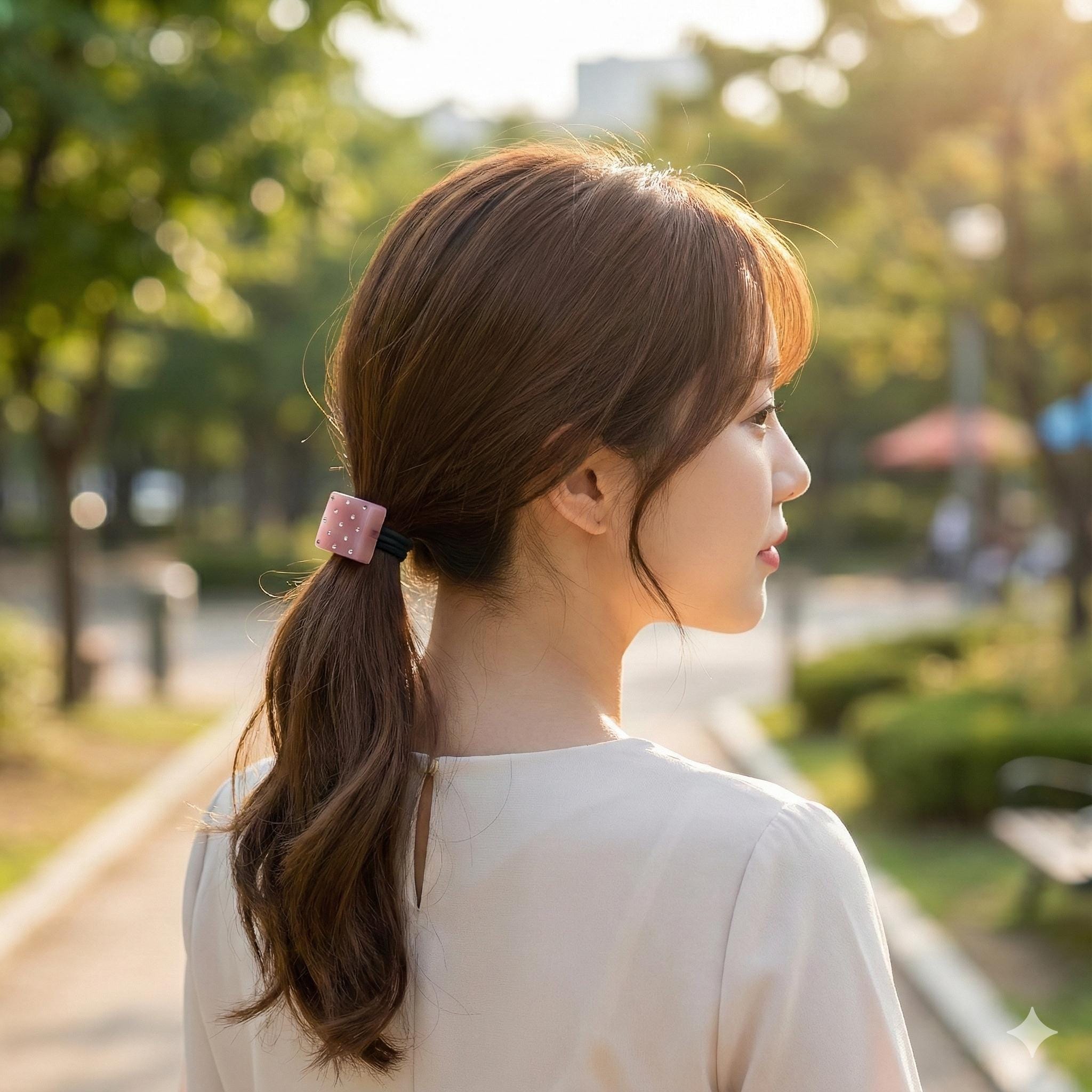 Bold Square Cubic Stone Ponytail Elastic Hair Tie / Simple Cute Ponytail Holder / Hair Accessory for Woman