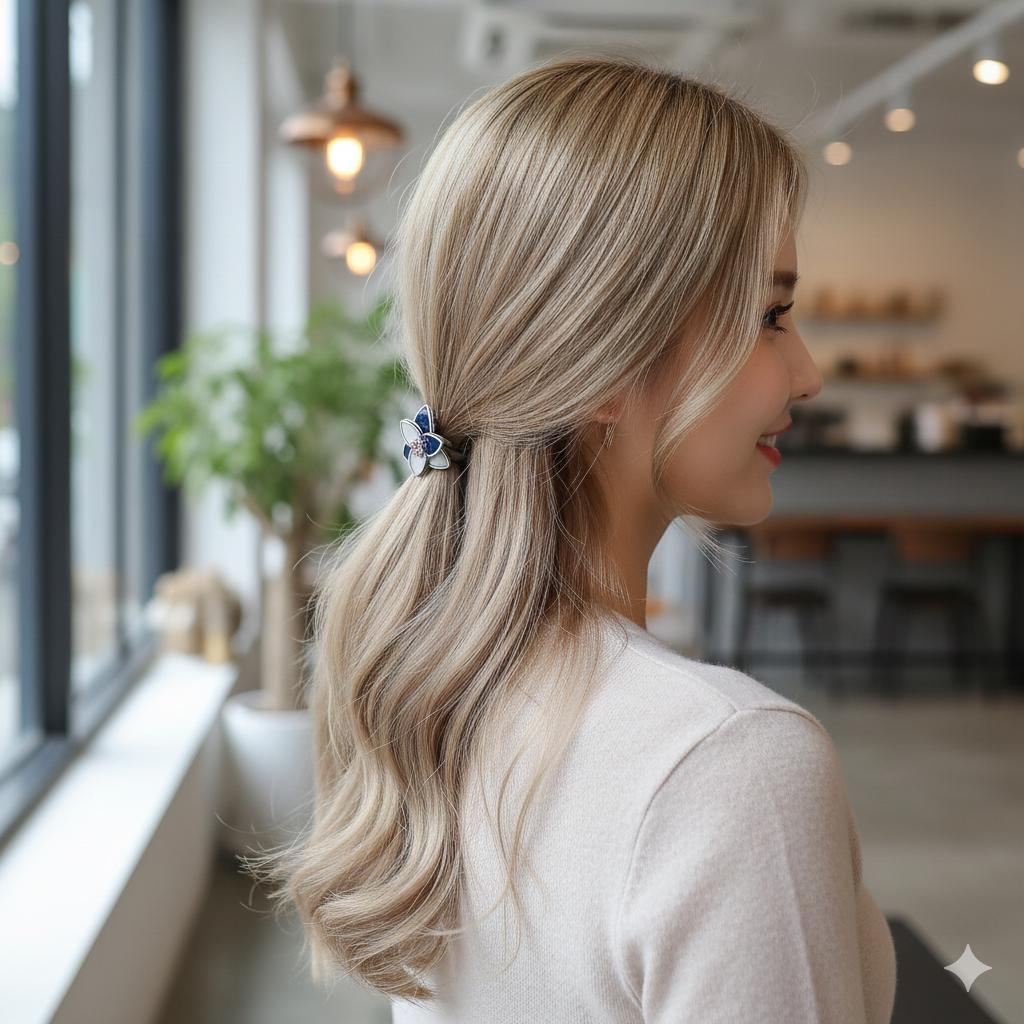 Lotus Pattern Ponytail Hair Tie (1.3 Inch) / Simple Cute Ponytail Holder / Hair Accessory for Woman / French Hair Tie