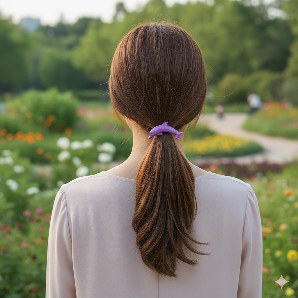 Flying Dolphin Ponytail Elastic Hair Tie (2.2 Inch) / Simple Cute Ponytail Holder / Hair Accessory for Woman / French Hair Tie