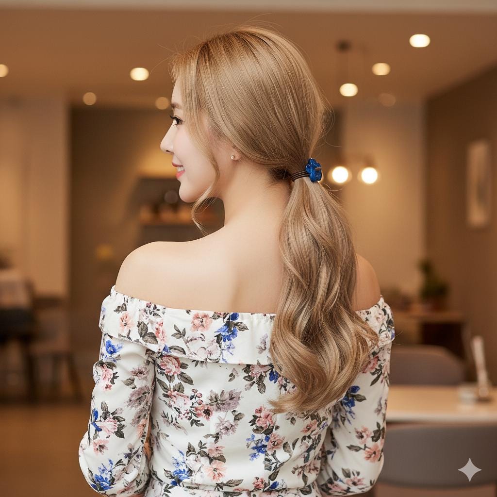 Velvet Aurora Convex Flower Stitch Elastic Hair Tie (1.3 Inch) / Simple Cute Ponytail Holder / Hair Accessory for Woman