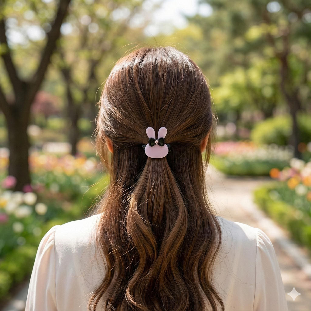 Cute Bunny Small Hair Tie with Cubic / Simple Tortoise Shell Ponytail Holder / Hair Accessory for Woman / French Hair Tie