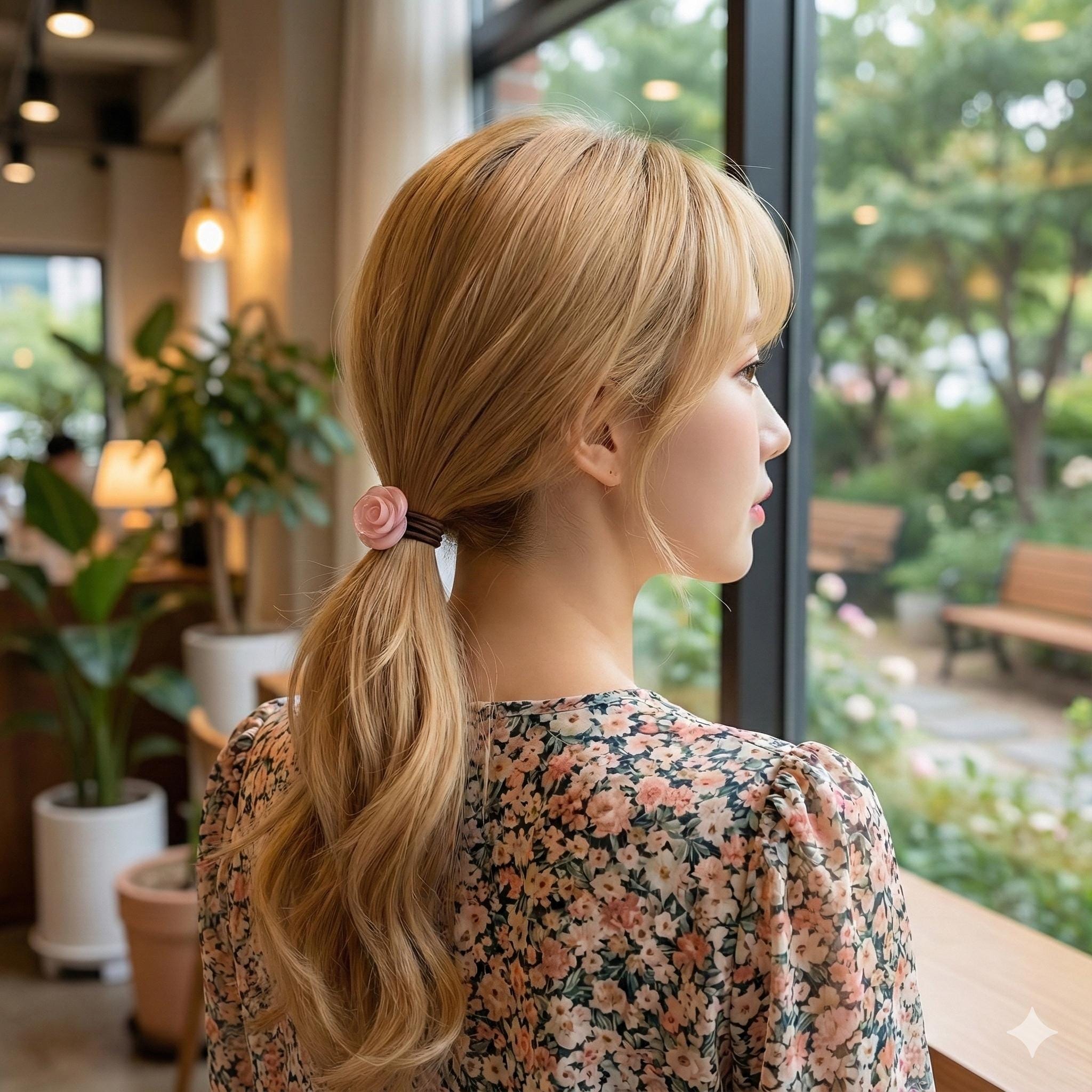 Pure Color Rose Blossom Hair Tie / Simple Tortoise Shell Ponytail Holder / Hair Accessory for Woman / French Hair Tie