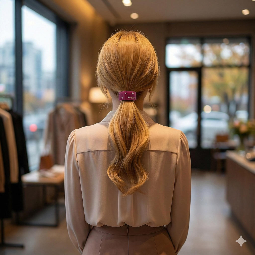 Pure Color Curved Long Square Small Hair Tie (1.5 Inch) / Simple Cute Ponytail Holder / Hair Accessory for Woman / French Hair Tie