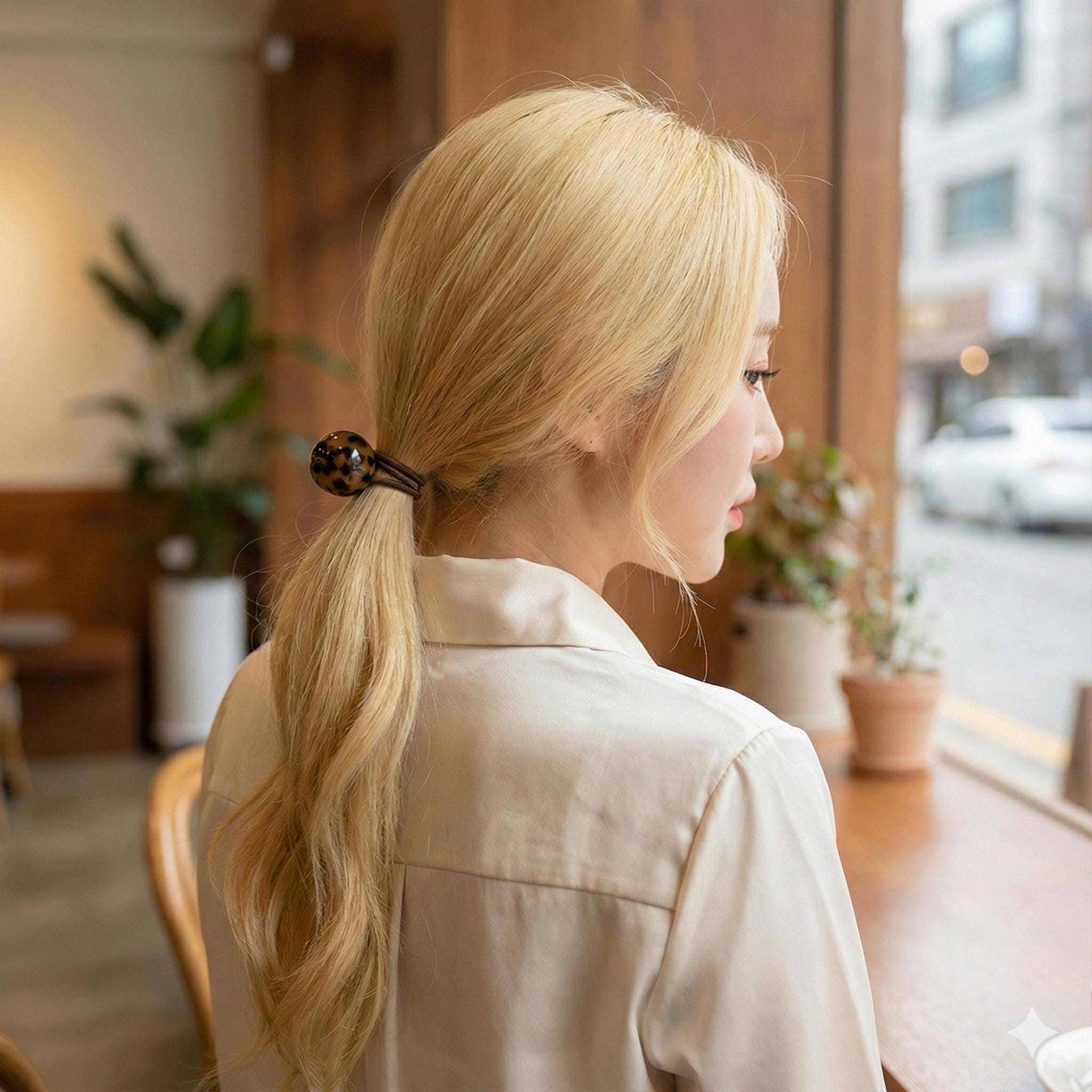 Tortoise Shell Round Bead Hair Tie / Cute French Ponytail Holder / Hair Accessory for Woman / French Hair Pin / Hair Scrunchy