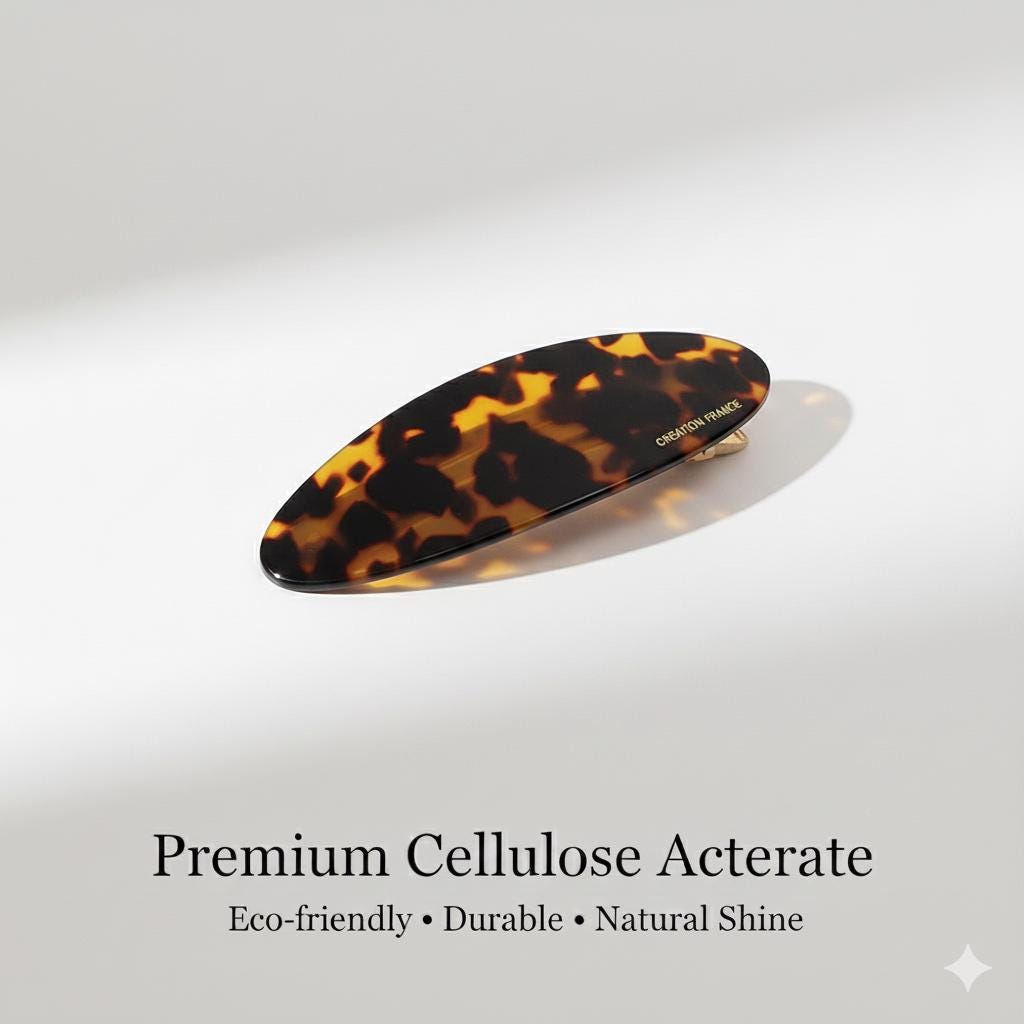 Leopard Oval Flat Hair Barrette (3.5 Inch) / Tortoise Shell French Hair Pin / Hair Accessory for Woman / Automatic Hair Clip
