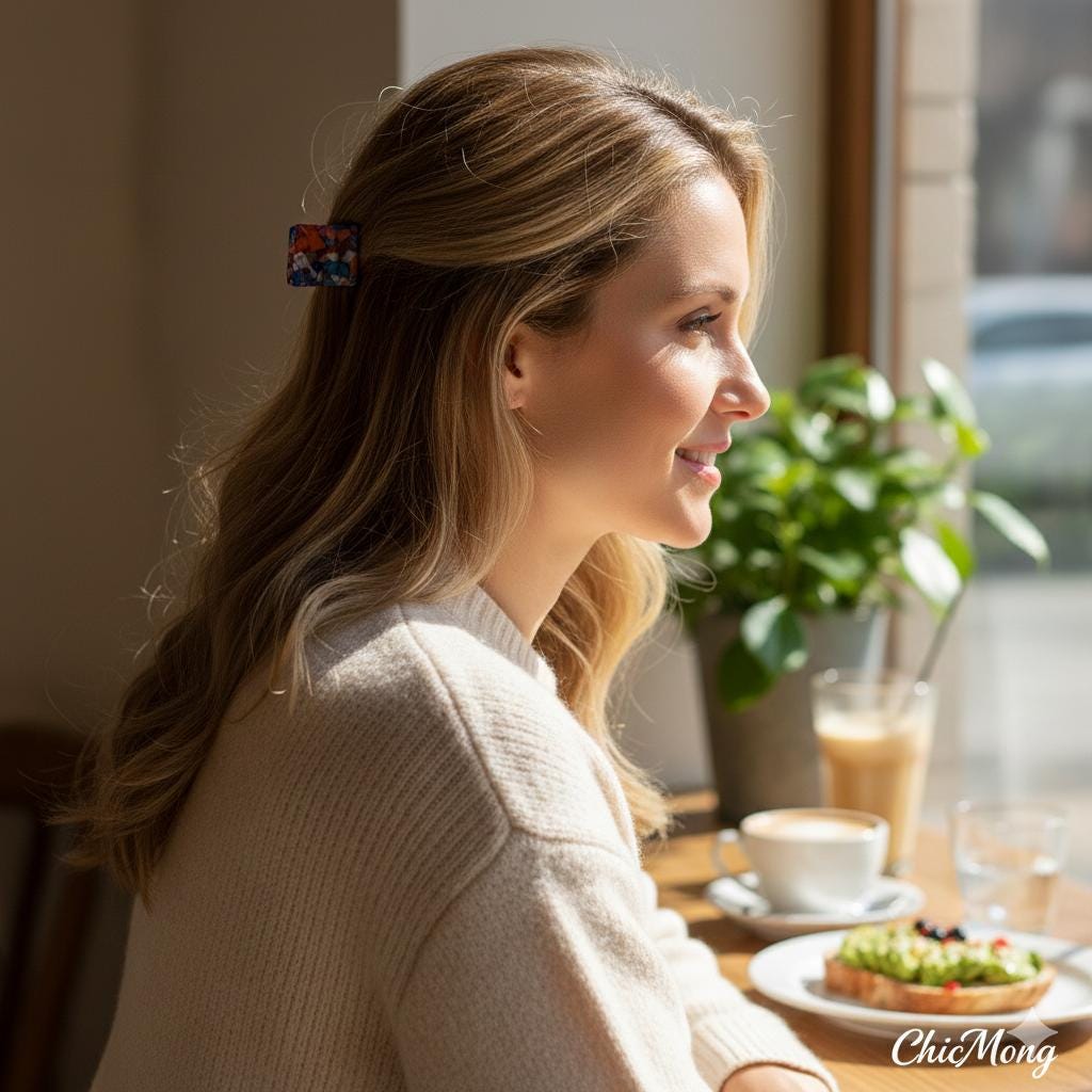 Modern Square Mini Hair Claw Clip / Tortoise Shell Small French Hair Pin / Hair Barrette for Woman / Metal Hair Claw