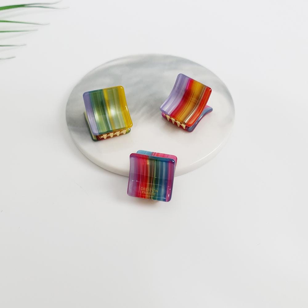 Modern Square Mini Hair Claw Clip / Tortoise Shell Small French Hair Pin / Hair Barrette for Woman / Metal Hair Claw