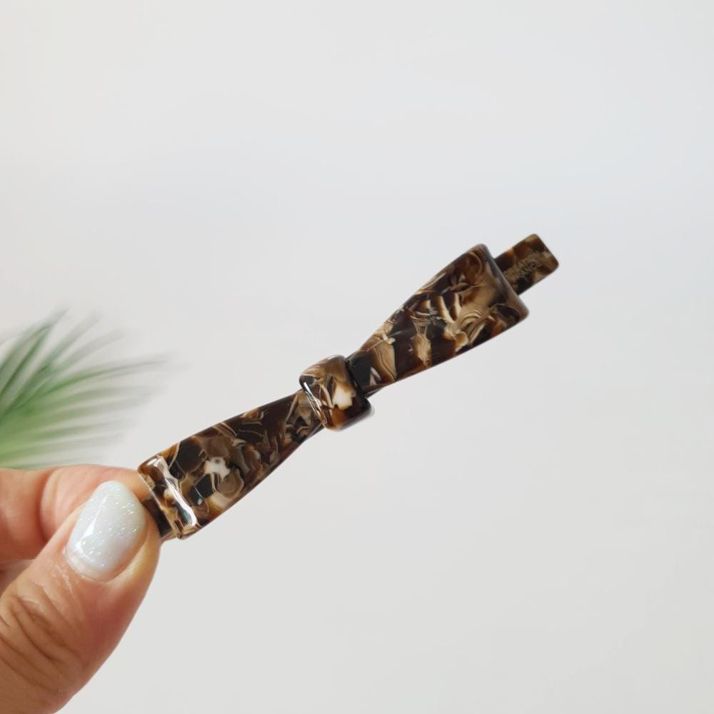 Bow Ribbon Hair Barrette (3.5 Inch) / Tortoise Marble French Hair Pin / Hair Accessory for Woman / Automatic Hair Clip