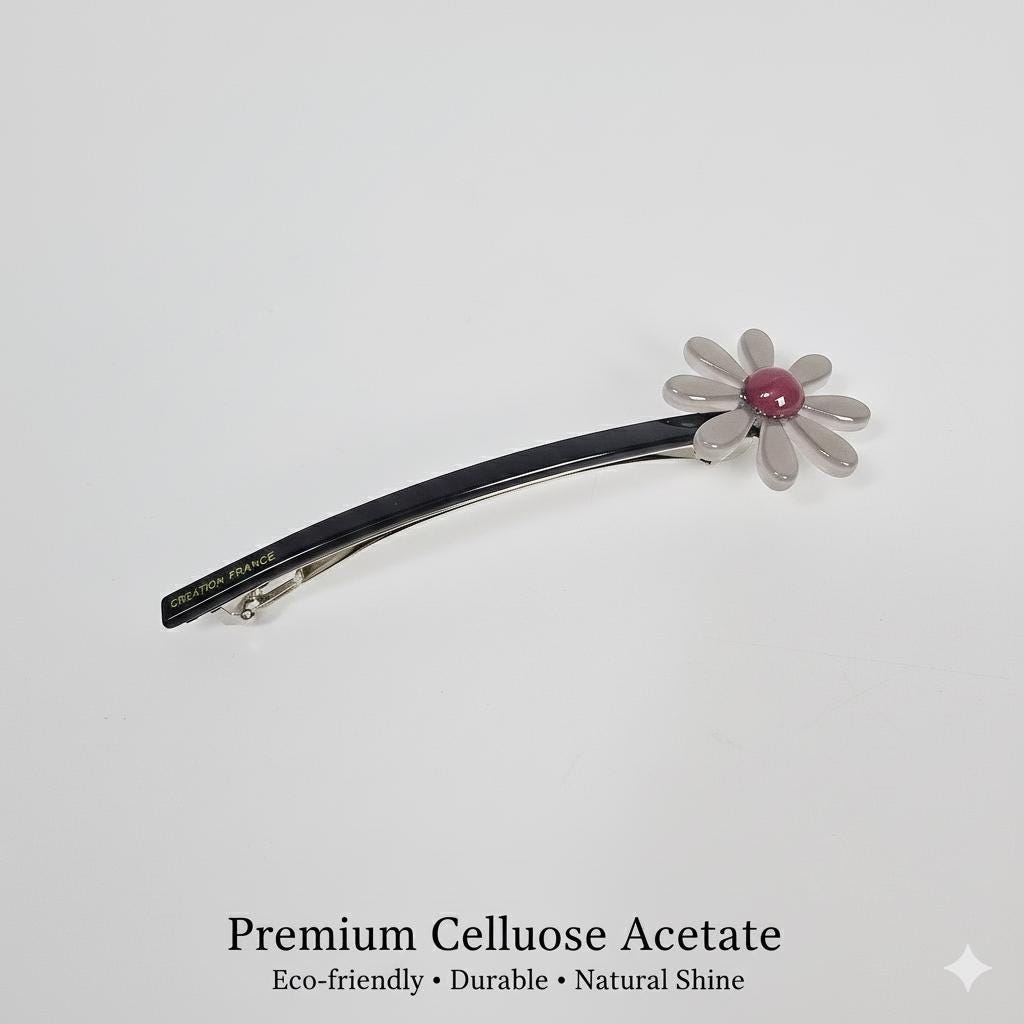 Sunflower Slim Long Barrette (4.7 Inch) / Elegance French Hair Pin / Automatic Hair Clip