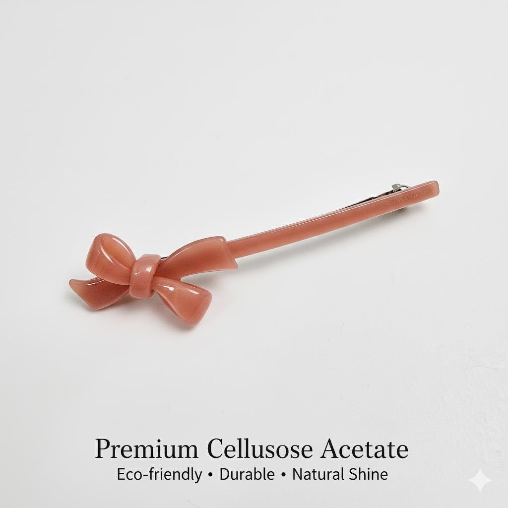 Mini Double Ribbon Slim Hair Clip (4.3 Inch) / Elegance French Hair Pin / Automatic Hair Clip
