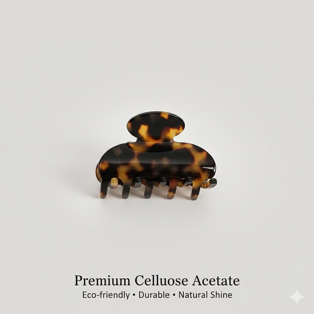 Luxurious Simple Half Moon Half-Tie Hair Claw Clip (2.4 Inch) / Tortoise Shell French Hair Claw / Hair Barrette for Woman