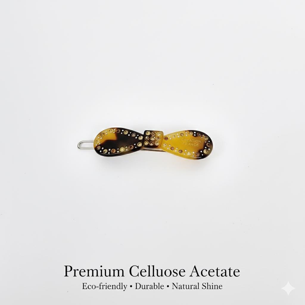 Claire Cubic Line Round Ribbon Bobby Pin (2.0 Inch) / Tortoise Marble French Hair Pin Clip / Hair Accessory for Woman / Bow Barrette