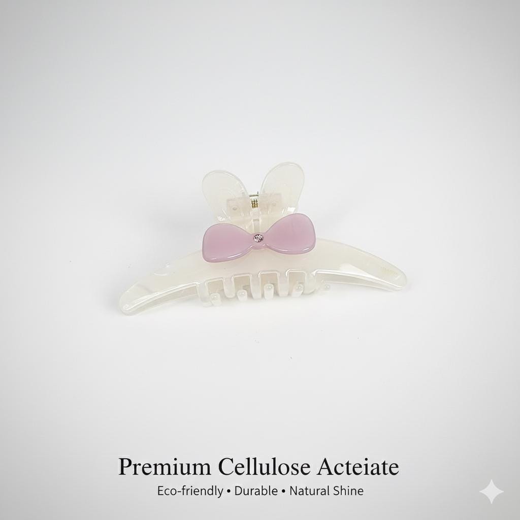 Black Aurora Rabbit Round Tie Hair Claw Clip with Cubic (4.7 Inch) / Elegance French Hair Pin / Hair Barrette for Woman