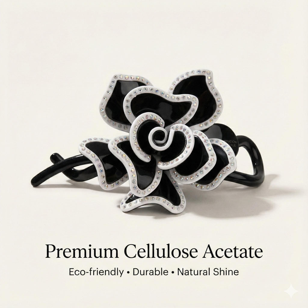 Pastel Color Volume Flower Banana Clip with Cubic Line / Luxurious French Hair Pin / Hair Comb Barrette for Woman