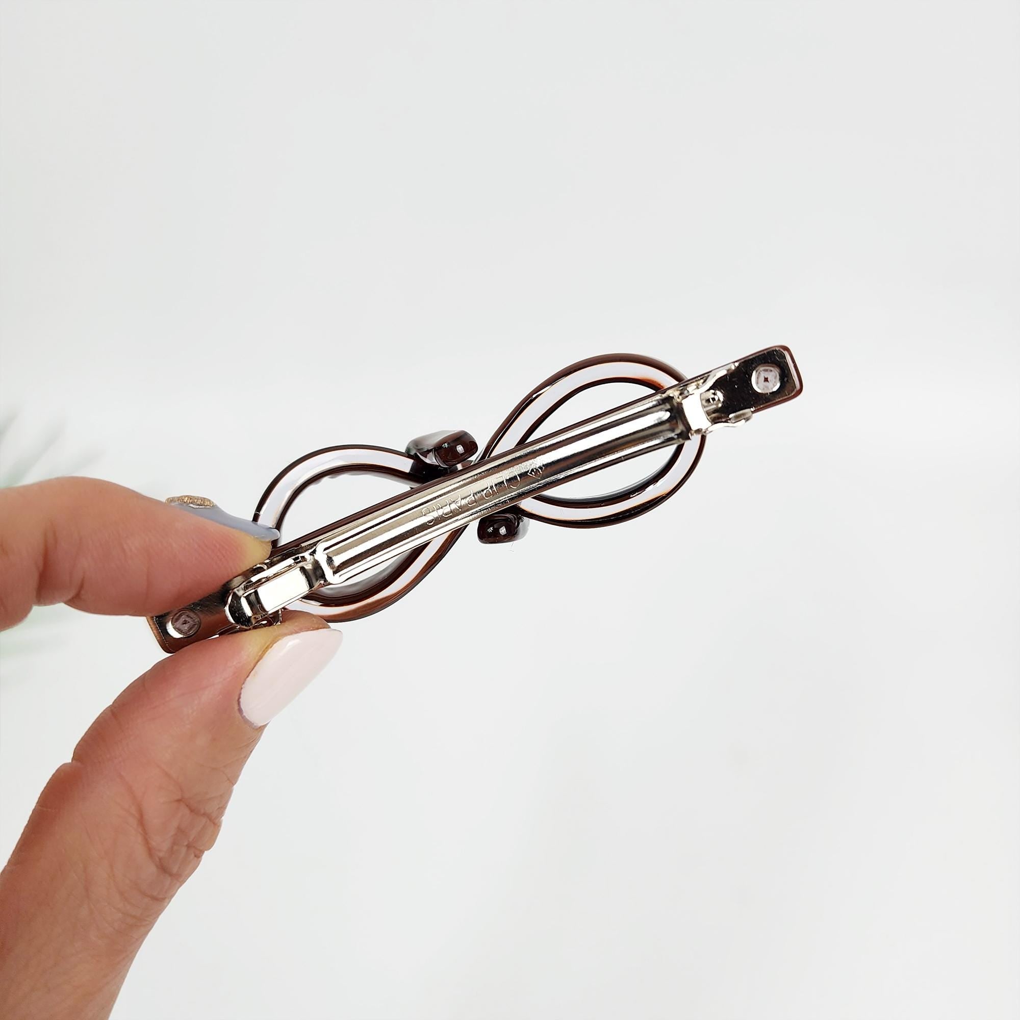 Leopard Bold Big Ribbon Mini Hair Barrette (3.3 Inch) / Tortoise Shell French Hair Pin / Hair Accessory for Woman / Automatic Hair Clip