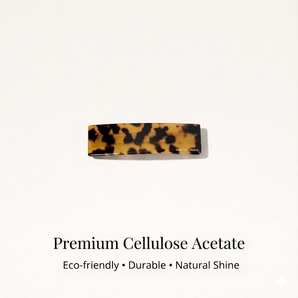 Tortoise Shell Simple Round Square Hair Barrette (5.1 Inch) / Leopard French Hair Pin / Hair Accessory for Woman / Automatic Hair Clip