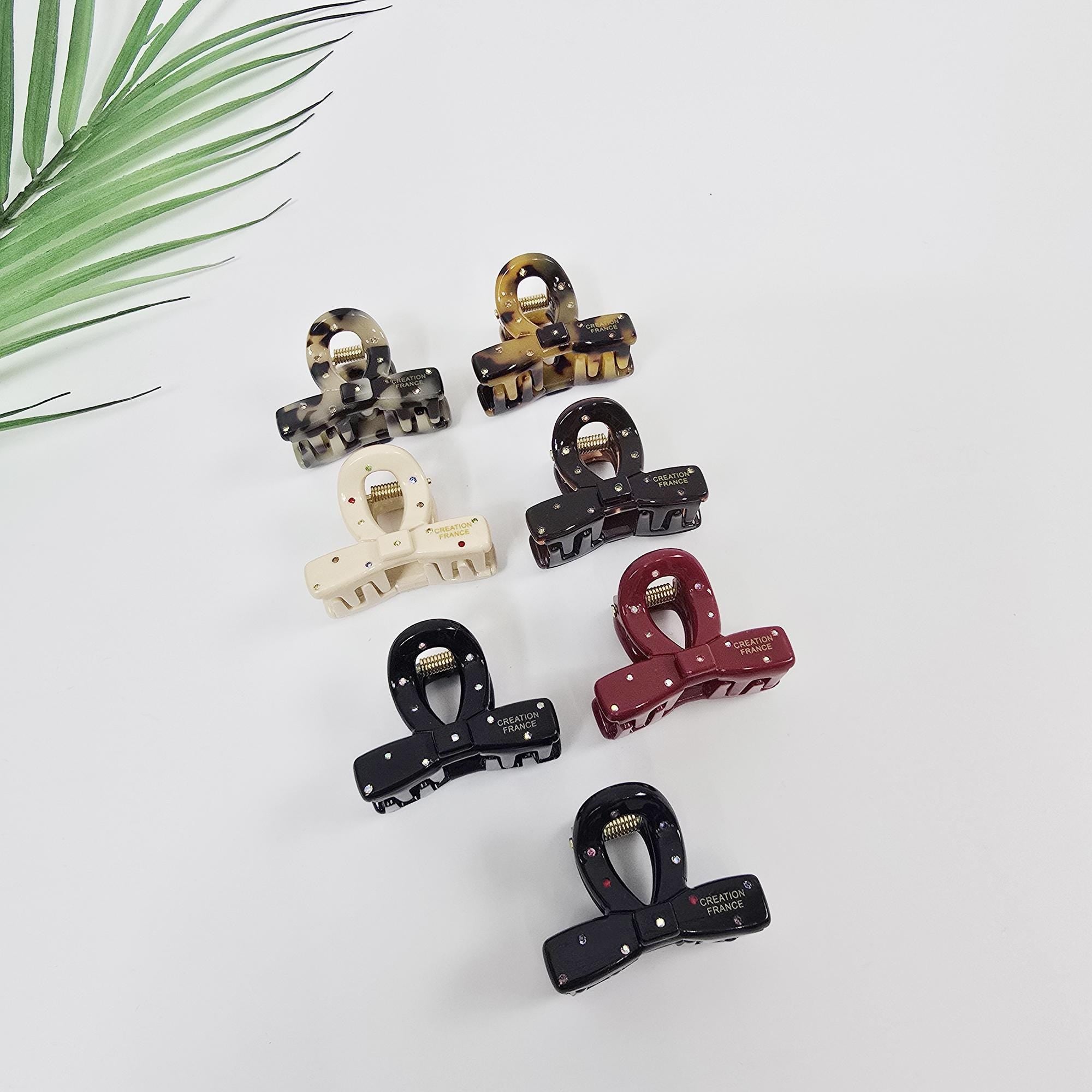 Twisted Acetate Claw (1.6 Inch) | French Pin | Korean Hair Clip | Small Rhinestone Jaw Clip Half Updo