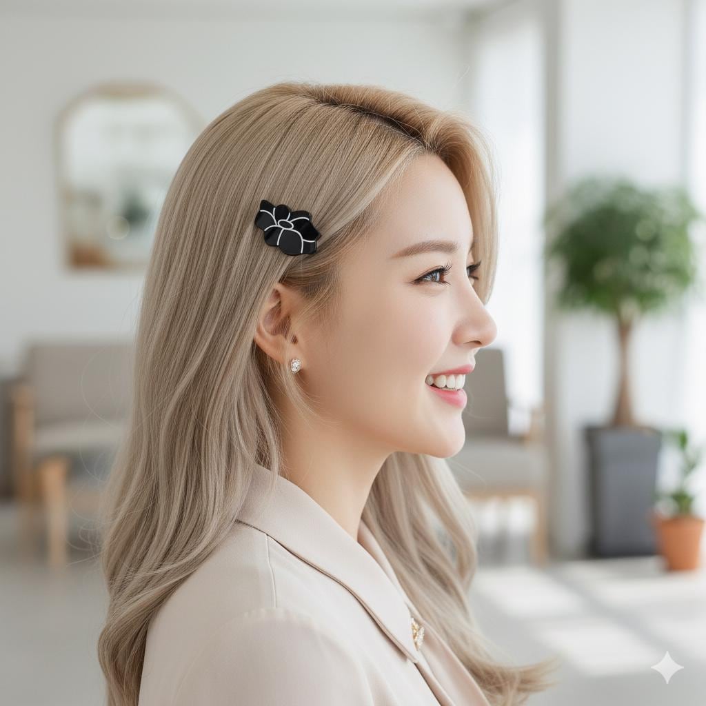 Camellia Floral Acetate Barrette (1.6 Inch) | French Pin | Korean Hair Pin | Small Tortoise Shell Snap Clip