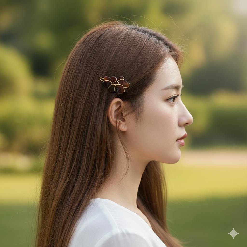 Camellia Floral Acetate Barrette (1.6 Inch) | French Pin | Korean Hair Pin | Small Tortoise Shell Snap Clip