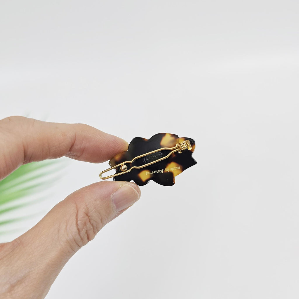 Camellia Floral Acetate Barrette (1.6 Inch) | French Pin | Korean Hair Pin | Small Tortoise Shell Snap Clip