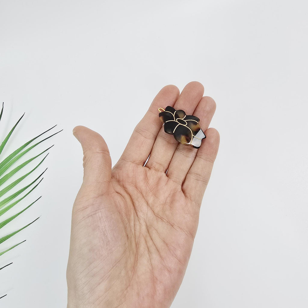 Camellia Floral Acetate Barrette (1.6 Inch) | French Pin | Korean Hair Pin | Small Tortoise Shell Snap Clip
