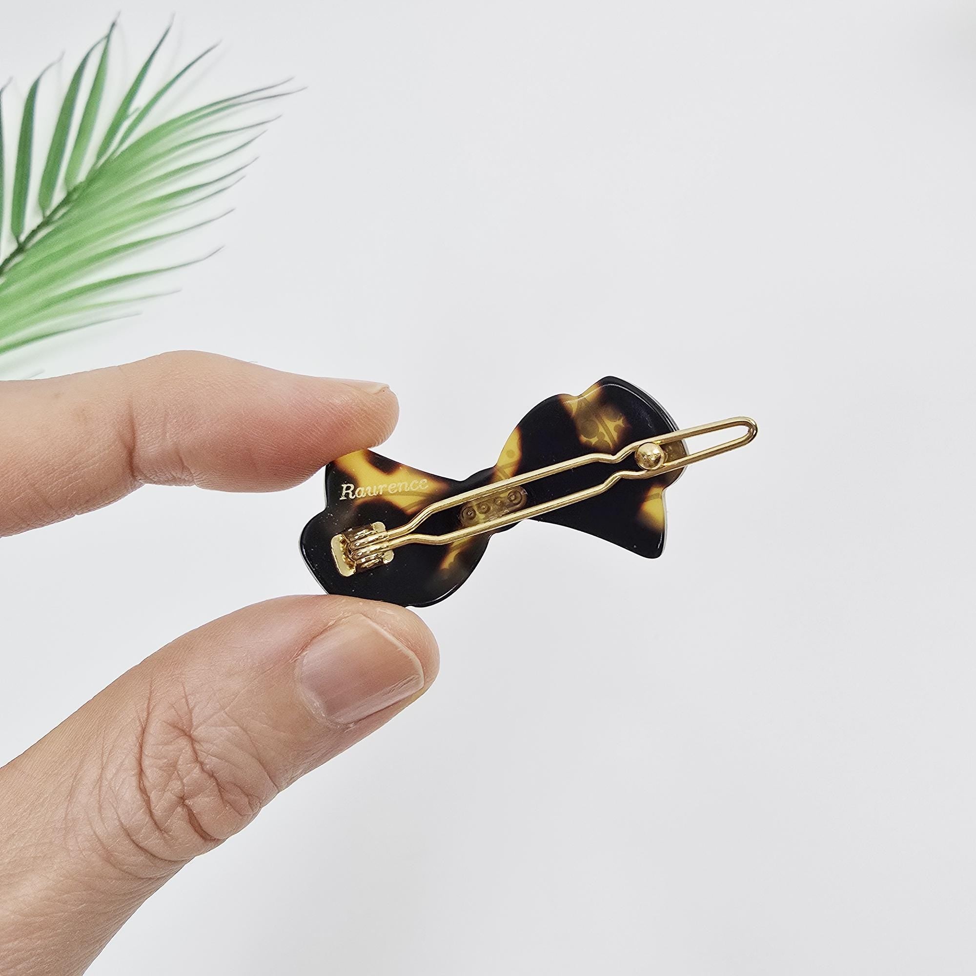 Crystal Bow Barrette (1.8 Inch) | French Pin | Korean Hair Pin | Tortoise Shell Accessories