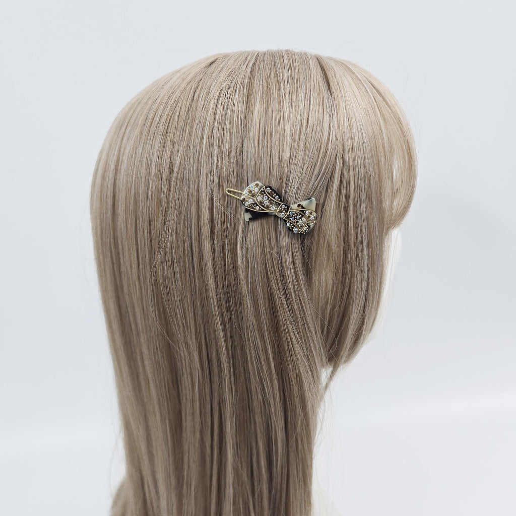 Crystal Bow Barrette (1.8 Inch) | French Pin | Korean Hair Pin | Tortoise Shell Accessories